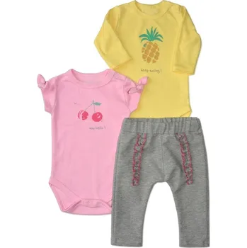 Sada 1 x body dl. rukáv, 1 x body kr. rukáv + 1 x tepláčky K-Baby - Keep smiling Velikost: 68 (3-6m)