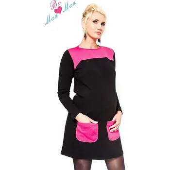 Těhotenské šaty Be MaaMaa Těhotenské šaty/tunika LIZZA dl. rukáv - černá/růžová Velikost oblečení: L/XL