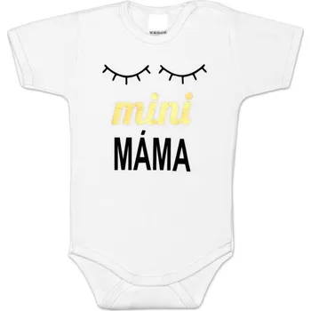 Kojenecký body Body krátký rukáv Dejna Spící oči Mini máma - bílé Velikost: 74 (6-9m)