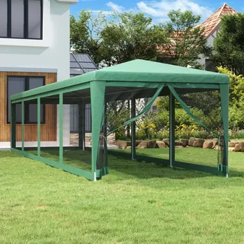 Zahradní stavba Party stan s 10 síťovanými bočnicemi zelený 3 x 12 m HDPE IM_319248