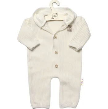 Kojenecký overall Baby Nellys Pletený overálek s kapucí a knoflíčky Hand Made, ecru Velikost: 68/74 (6-9m)