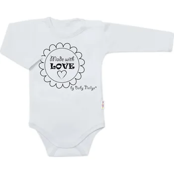 Kojenecký body Baby Nellys Body dlouhý rukáv Made with love, Baby Nellys, šedé Velikost: 74 (6-9m)