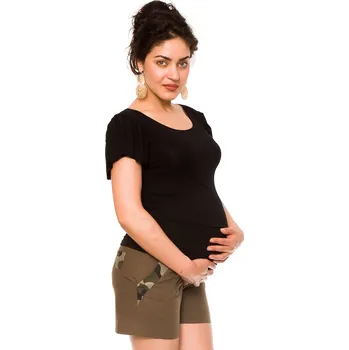 Be MaaMaa Těhotenské lněné kraťasy Hana, khaki Velikost oblečení: L (40)