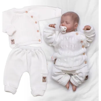 Kojenecký body Baby Nellys Rostoucí pletený svetřík a kalhoty s kapsou Hand Made 2D, Nature, smetanový Velikost: 56/62 (0-3m)