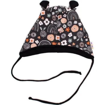 Baby Nellys Kojenecká čepička s oušky na zavazování - Palouček, grafit Velikost: 68/74 (6-9m)