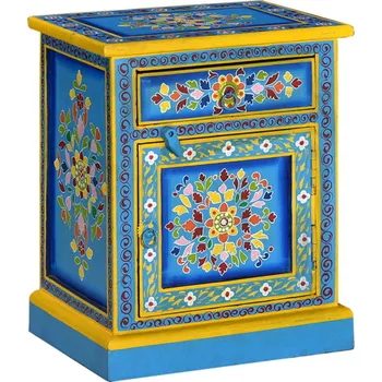 Noční stolek Noční stolek z masivního mangovníku ručně malovaný tyrkysový IM_244834