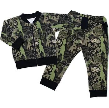 G-baby Stylová bavlněná tepláková souprava G-baby, Dino - khaki/černá Velikost: 86 (12-18m)