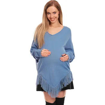 Těhotenská móda Be MaaMaa Těhotenské pončo dlouhý rukáv - modré Velikosti těh. moda: L/XL