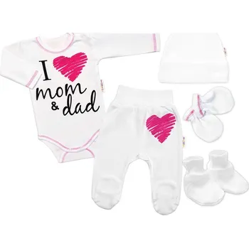 Kojenecká souprava Baby Nellys 5-ti dílná soupravička do porodnice I love mom & dad, holka Velikost: 56 (1-2m)