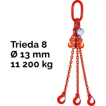 řetězový zvedák Třípramenný řetězový vazák, oko-3 hák, zkracovač, Nosnost 11 200/8 000 kg, G8-13, Certifikát11 200 / 8000 kg 6 m Červená