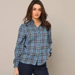 Kostkovaná propínací halenka s volánky, z flanelu nám.modrá/modrá 48