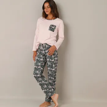 Dámské pyžamo Bavlněné pyžamo s potiskem džungle šedá/růžová 42/44