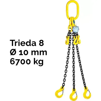 Třípramenný řetězový vazák, oko-3 hák, zkracovač, Nosnost 6 700/4 750 kg, G8-10, Certifikát, ČŽ6700 / 4750 kg 3 m Černá