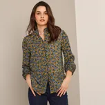 Vzdušná propínací halenka s volánky a potiskem květin khaki/modrá 50