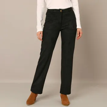 Rovné kalhoty z imitace semiše černá 36