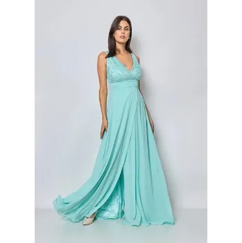 Dámské šaty Eva & Lola Eva&Lola dlouhé šaty s rozparkem 1497 Barva: Modrá, Velikost: M / 38 / 06 / 10