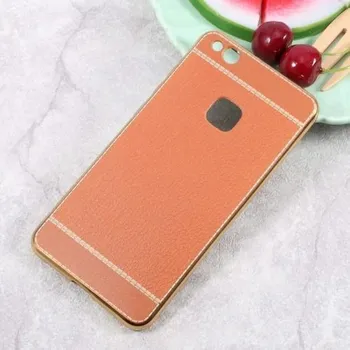 Pouzdro na mobilní telefon Leathy gelový obal s PU koženými zády na Huawei P10 Lite - oranžový