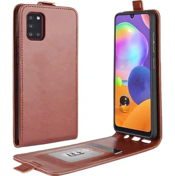Pouzdro na mobilní telefon Vertical PU kožené flipové pouzdro na mobil Samsung Galaxy A31 - hnědé