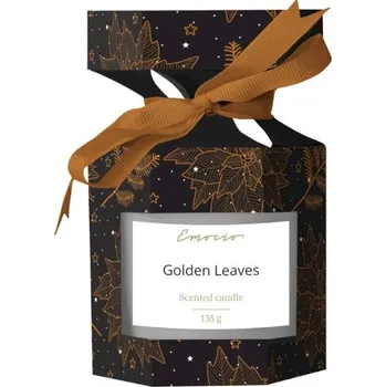 Svíčka Emocio Sklo v dárkové krabičce Golden Leaves, černá, vonná svíčka (Enchanted Sparkle), 135 g