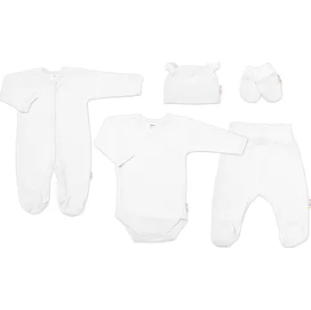 Kojenecká souprava Praktická 5-dílná žebrovaná soupravička do porodnice Baby Nellys BOY, bílá Velikost: 68 (3-6m)