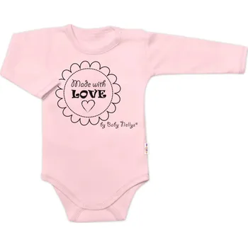 Kojenecký body Baby Nellys Body dlouhý rukáv Made with love, Baby Nellys, růžové Velikost: 56 (1-2m)