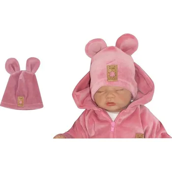 Kojenecký body Z&Z Velurová, semišková čepička s oušky, pudrová Velikost: 80/86 (12-18m)