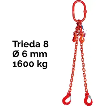 řetězový zvedák Dvoupramenný řetězový vazák, oko-2 hák, zkracovač, Nosnost 1600/1120 kg, G8-6, Certifikát1600 / 1120 kg 1,5 m Červená
