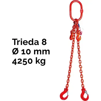 Dvoupramenný řetězový vazák, oko-2 hák, zkracovač, Nosnost 4250/3150 kg, G8-10, Certifikát4250 / 3150 kg 7 m Červená