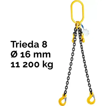 Dvoupramenný řetězový vazák, oko-2 hák, zkracovač, Nosnost 11 200/8 000 kg, G8-16, Certifikát, ČŽ11 200 / 8000 kg 3,5 m Černá