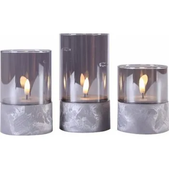 Svíčka 3x bateriová LED svíčka s časovačem do obýváku / dětského pokoje, šedá