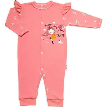 Dětská móda Baby Nellys Bavlněný kojenecký overal bez šlapek Sweet Girl, losos, meruňka Velikost: 68 (3-6m)