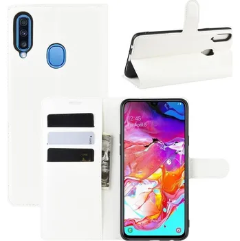 Pouzdro na mobilní telefon Litchi PU kožené peněženkové pouzdro na mobil Samsung Galaxy A20s - bílé