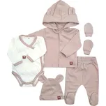 Z&Z Sada do porodnice 5D, body, polodupačky, kabátek, čepička, rukavičky, béžová Velikost: 50 (0-1m)