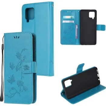 Pouzdro na mobilní telefon Flower PU kožené peněženkové pouzdro na mobil Samsung Galaxy A12/M12 - modré