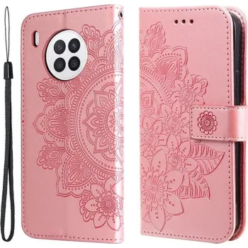 Pouzdro na mobilní telefon Flower PU kožené peněženkové pouzdro pro mobil Huawei Nova 8i/Honor 50 Lite - růžovozlaté