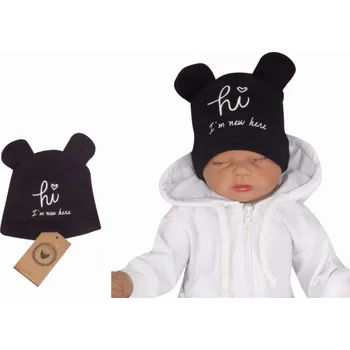 Z&Z Bavlněná čepička s oušky Hi I´m new here, černá Velikost koj. oblečení: 56/62 (0-3m)