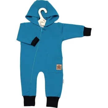 Kojenecké oblečení Baby Nellys Teplákový overal s kapsičkou a kapucí BOY, Baby Nellys, petrolejový Velikost: 56 (1-2m)