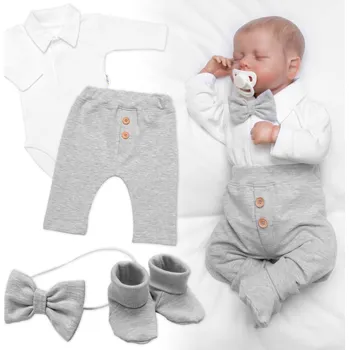 Baby Nellys 4D sada pro chlapečky Baby Elegán - šedý melír Velikost: 68 (3-6m)