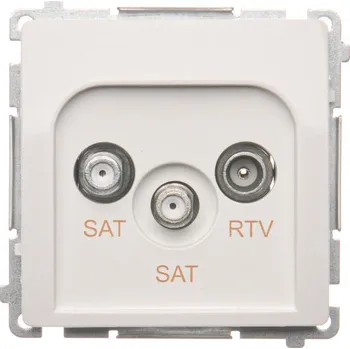 Elektrická zásuvka Zásuvka anténní SAT+SAT+RTV, 2x vstup: SAT: 5–2400 MHz, RTV: 5–862 MHz, Simon Basic BMZAR+SAT3.1-P2.01/11, bílá