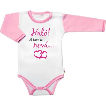 Body dlouhý rukáv s vtipným textem Baby Nellys, Haló! Já jsem tu nová, holka Velikost: 86 (12-18m)