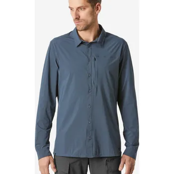 Pánská košile FORCLAZ Pánská turistická košile s dlouhým rukávem a UV ochranou Travel 900 Stretch XL ŠEDÁ