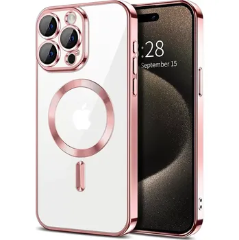 Pouzdro na mobilní telefon Kryt iPhone 15 Pro Max Techsuit Luxury Crystal MagSafe - růžový