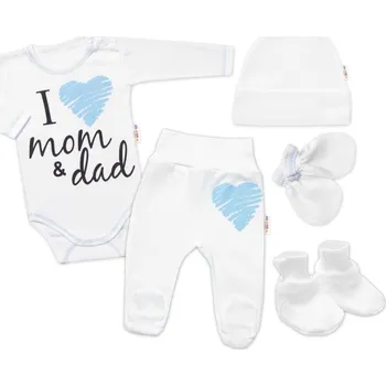Kojenecké oblečení 5-ti dílná soupravička do porodnice I love mom & dad, kluk, Baby Nellys Velikost: 62 (2-3m)