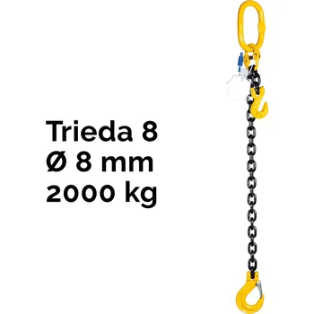 Tažné lano Jednopramenný řetězový vazák, oko-hák, zkracovač, nosnost 2000 kg, G8-8, Certifikát ČŽ2 000 kg 1,5 m Černá