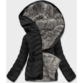 Dámská bunda Černá/šedá oboustranná zimní bunda s kožešinovou vestou, odstíny černé XXL (44) i392_21222-48