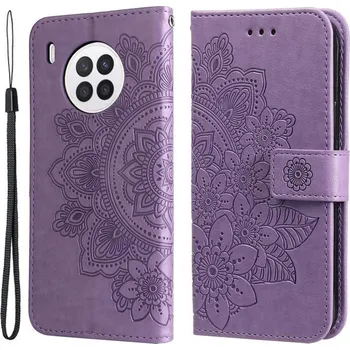 Pouzdro na mobilní telefon Flower PU kožené peněženkové pouzdro pro mobil Huawei Nova 8i/Honor 50 Lite - fialové