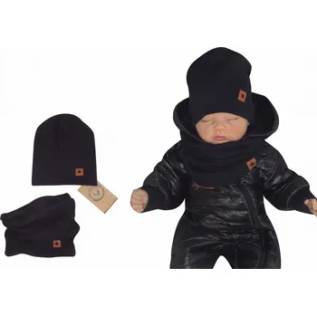 Kojenecký body Z&Z Dvouvrstvá žebrovaná čepička + nákrčník, černá Velikost: 80/86 (12-18m)