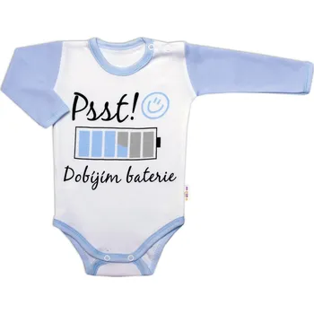 Dětská móda Baby Nellys Body dlouhý rukáv s vtipným textem Baby Nellys, Psst! Dobíjím baterie, kluk Velikost: 68 (3-6m)