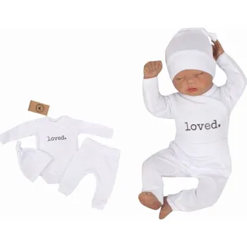 Kojenecká souprava Z&Z 3-dílná soupravička body, tepláčky a čepička Loved - bílá Velikost: 50 (0-1m)
