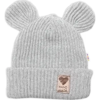 Kojenecký body Baby Nellys Pletená bavlněná čepice s oušky, dvouvrstvá, Hand Made Baby Nellys, šedá Velikost: 68/74 (6-9m)